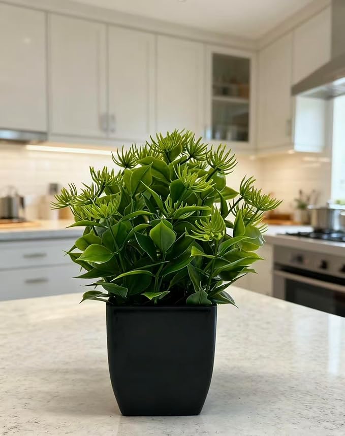 4 Pack Small Artificial Plants in Pots, Faux Mini Potted Fake Greenery Assortment for Home Office Desk Decor, Realistic Lifelike Plastic Foliage Indoor Outdoor Decoration