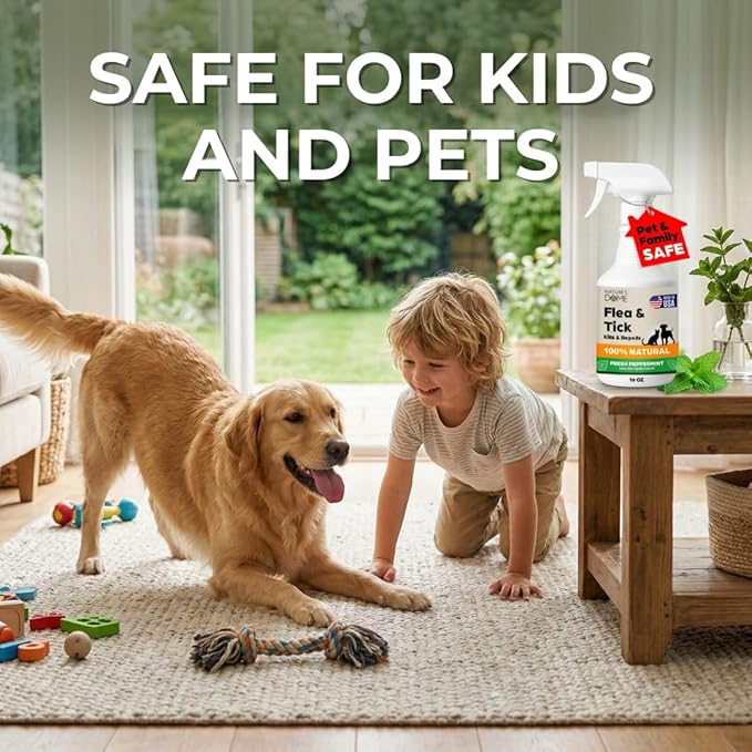 Nature’s Dome Peppermint Flea and Tick Spray 16 Oz | Non Toxic, Plant-Based Pest Control Peppermint Oil Spray for Mosquitos, Larvae & Eggs | Indoor and Outdoor Use | Safe for Pets & Kids