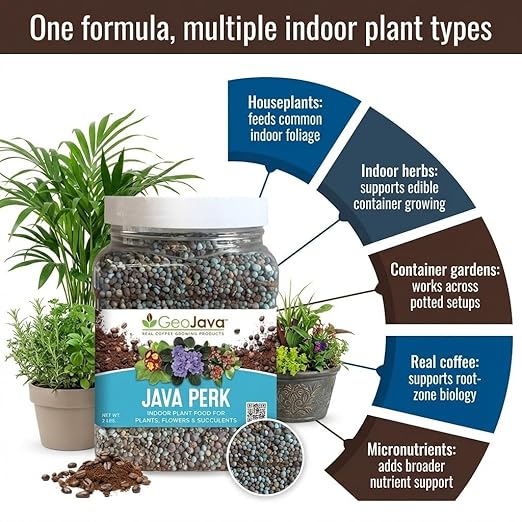 Java Perk Indoor Plant Food: A Slow‑Release Fertilizer with Complete NPK & Micro-Nutrients with Real Coffee for Houseplants, Indoor Herbs & Container Gardens - Odorless, Easy & Long‑Lasting (2 lb)