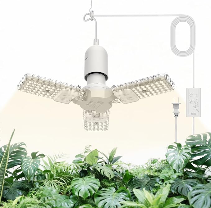 SANSI Grow Lights for Indoor Plants, 99 LEDs Plant Growing Lamp with Timer, 30W 2000LM 4000K Plant Light with Full Spectrum High PPFD, Height Adjustable Wings, 16.4FT Power Cord for Tall Large Plants