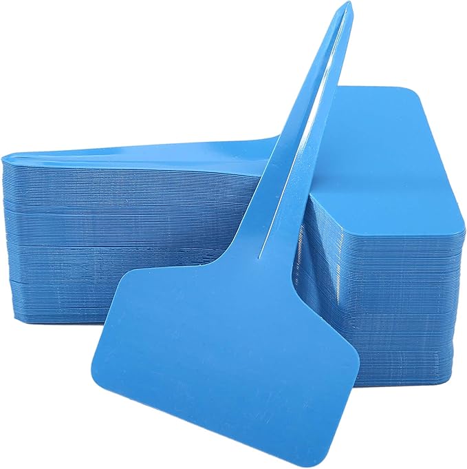 100 Pcs T-Type Plant Labels with a Gel Pen, Waterproof Nursery Plant Tags Plastic Garden Markers, Blue, 6 x 10cm
