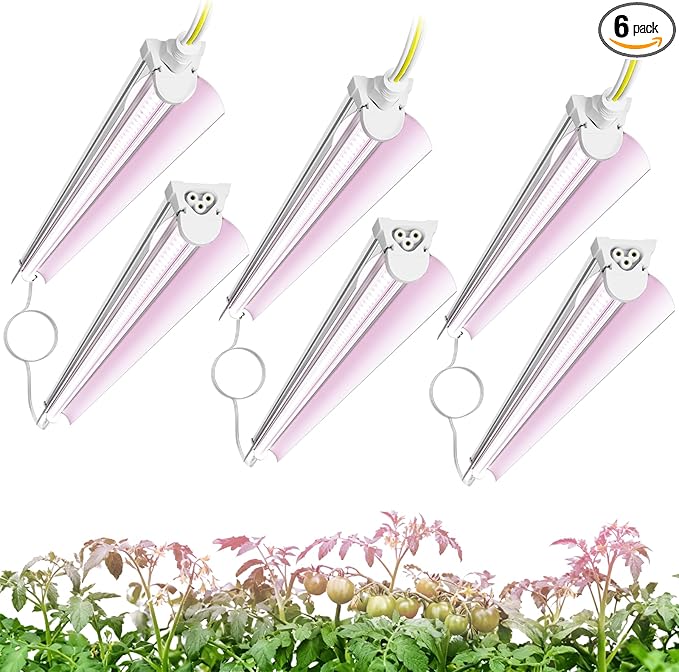 Elaruslux 6 Pack 3FT Plant Grow Light, T8 Pinkish White Full Spectrum, with ON/Off Switch & Timed Function,Aluminum Reflector, Linkable,Plant Growing Lamp Fixture for Greenhouse Indoor