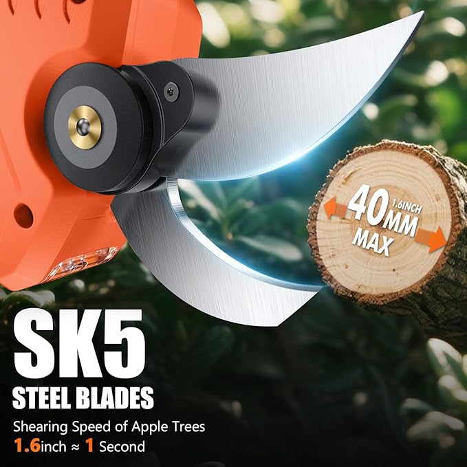 VOTREK® Cordless Electric Pruning Shears, Effort-Saving Power Pruner Cuts Branches up to 1.6", Lightweight with Safety Lock, SK5 Steel Blade, Brushless Motor, Battery Included for Tree Trimming