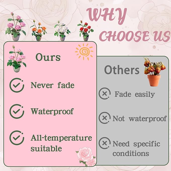 Rose in Pot Decor Potted Artificial Flowers Mini Plants Faux Flowers Indoor Small Decor Fake Roses for Home, Bathroom, Kitchen, Offices, Wedding Party Centerpieces (Rose Light Purple)