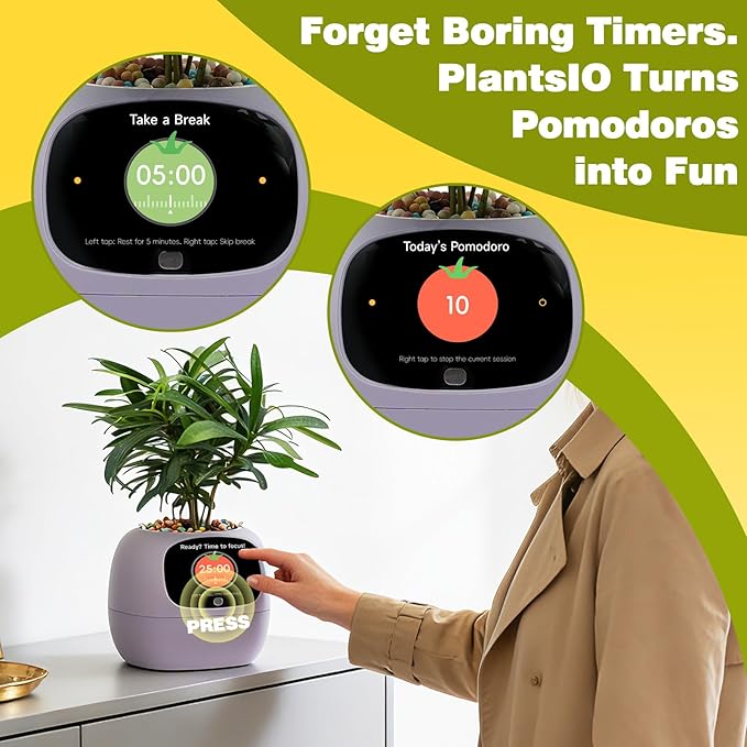 Smart Planter with App Control, Self-Watering AI Plant Pot with LCD Display, Interactive Desk Plant Companion for 100+ Plants, Smart Indoor Planter with Pomodoro Timer,80ml Reservoir,Calendar-Purple