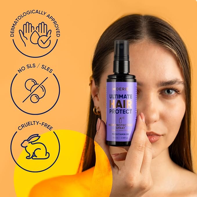 Moerie Hair Heat Protectant Spray – Thermal Protection Mist up to 450°F – Lightweight Anti-Frizz Heat Protector for Flat Iron, Curling Iron & Blow Dryer – Safe for All Hair Types