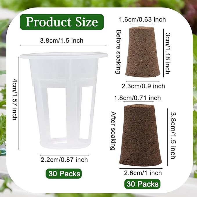 62 PCS Hydroponic Seed Growing System Hydroponic Growing Kit, 30 Hydroponics Plant Baskets and 30 Grow Sponges Pods, 2 Tweezers for Ourdoor Use and Garden Indoor