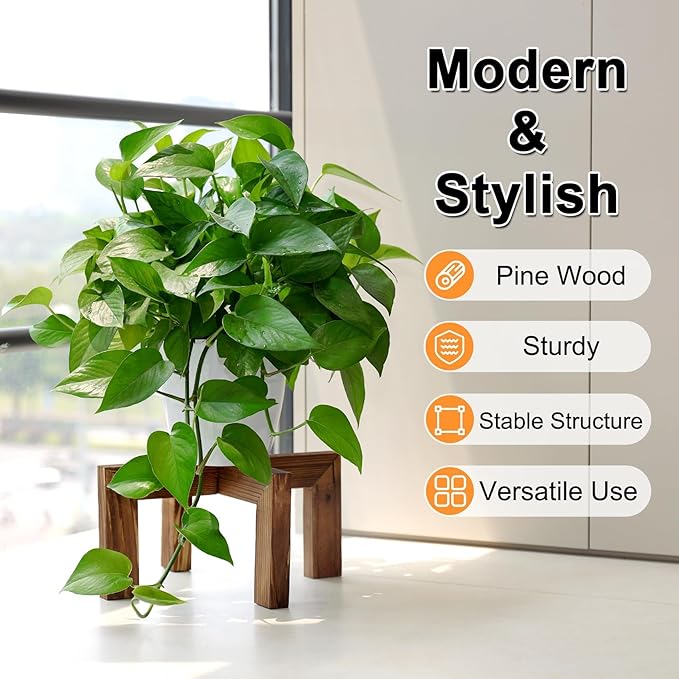 Vigordream Plant Stand, Indoor/Outdoor Wood Plant Holder, Single Flower Pot Stand, Sturdy Planter Stands(Walnut, Fit 5-12 Inch Pots)