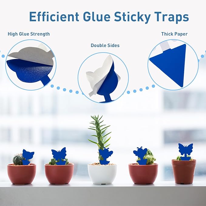 48 Pack Fruit Fly Traps for Indoor Outdoor, 3 Shapes Blue Sticky Bug Traps, Double-Side Fungus Gnat Killer for Houseplants, Mosquitos, Flying Insects
