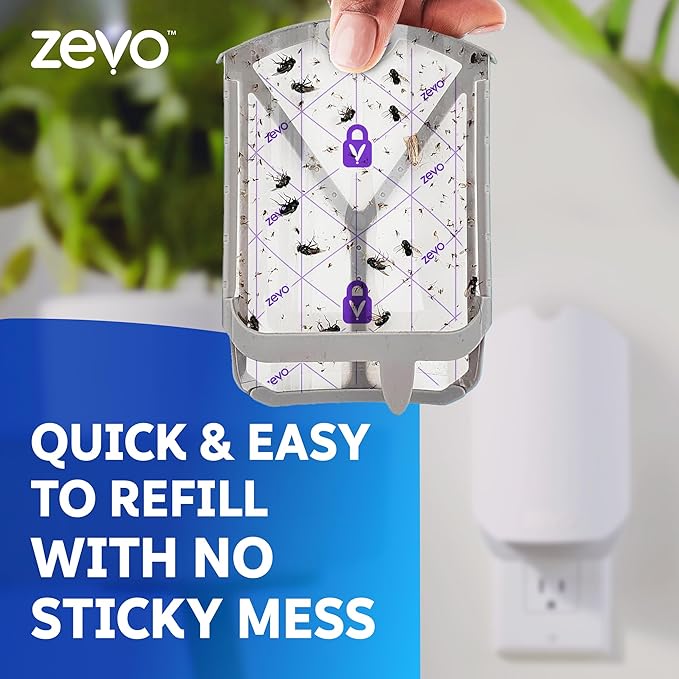 Zevo 2 Flying Insect Traps & 4 Refill Cartridges - Plug in Fly Trap & Indoor Bug Catcher for Gnats, House & Fruit Flies - Blue & UV Light Technology, Mess-Free Alternative to Bug Zapper