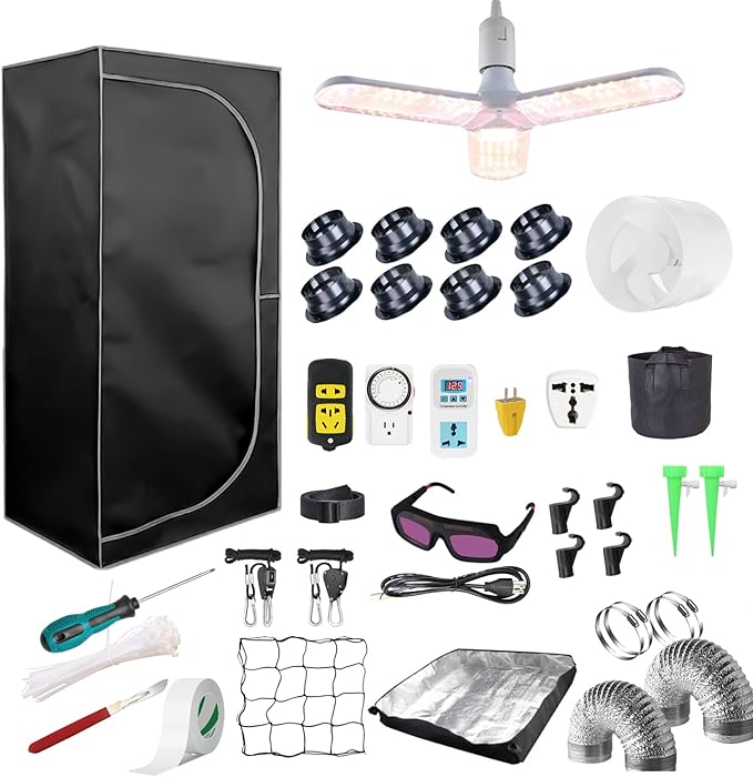 Complete Mylar Growing Tent, 4x2 Grow Tent Kit, 48"x24"x80" Indoor Plant Growing Room LED Full Spectrum Grow Light Ventilation Inline Fan + Acceseries