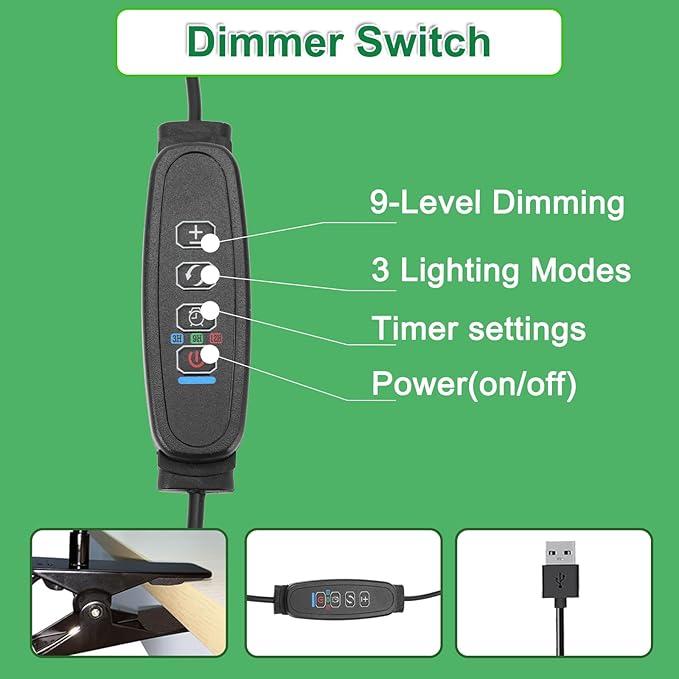 Grow Lights for Indoor Plants, 6000K Full Spectrum Plant Lights for Indoor Growing White Red Led, Clip On Grow Light Plant Lamp for Seeding,Dimmable &Auto on/Off Timmer (White, 2Head-1Pack)