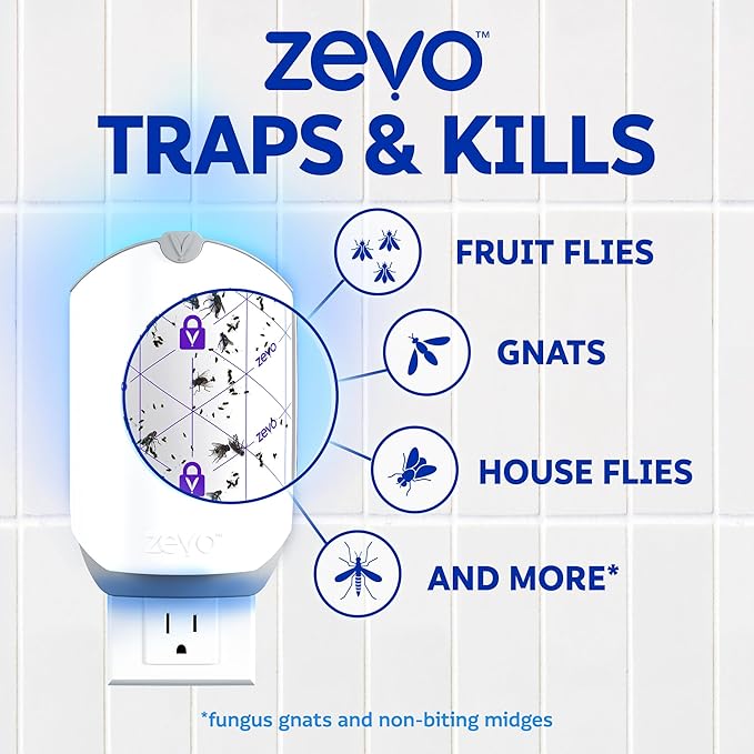 Zevo Flying Insect Trap Official Refill Cartridges - Fits Both Zevo Trap & MAX Indoor Fly Trap - Authentic Trap+Lock Technology to Catch Gnats, House & Fruit Flies (8 Official Refill Cartridges)