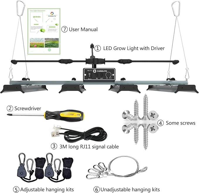FARMLITE LED Grow Lights for Indoor Plants Full Spectrum Growing Light Bar Plant Hanging Growing Lamps Seedling Daisy Chain Dimmable Board 4x4ft Coverage (240Watts)