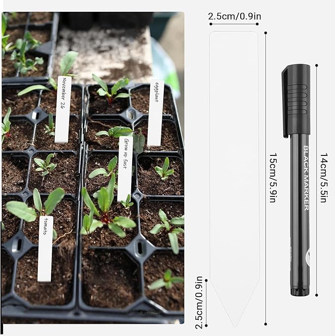 Greaner Garden Markers 100PCS, 6 Inch Plant Markers for Outdoor Plants Waterproof, Plastic Plant Labels with Garden Marker Pen-White, Plant Signs for Indoor Outdoor, Garden, Greenhouse, House(White)