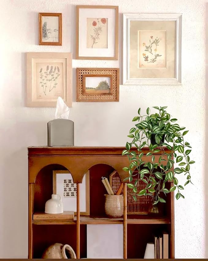2 Pack Fake Hanging Plants for Shelf in Back Pot, Small Artificial Hanging Ivy Vine Plants Indoor Fake Potted Greenery Plant Decor Room Bathroom Wall End Table Mimi Faux Wandering Jew Plant Set