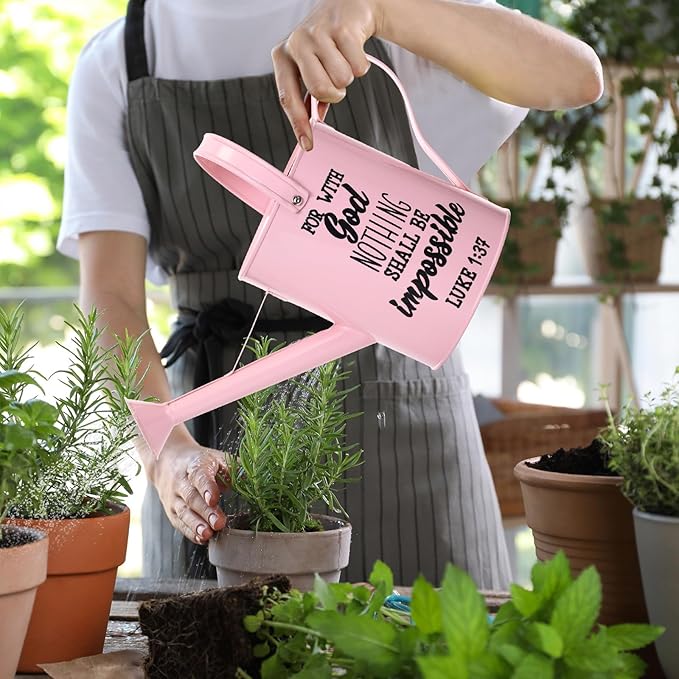 Blueweenly 1. 6l Christian Galvanized Metal Watering Can with Inspirational Bible Verses Small Christian Religious Gardening Can Church Gift for Women for Outdoor House Indoor Plants(Pink,1.6 L)