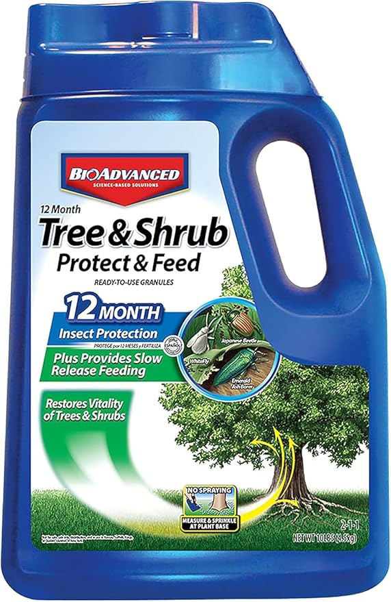 BioAdvanced 12 Month Tree & Shrub Protect and Feed Granules - Apply & Water In - Insect Control and Plant Food - Up to 12 Months Protection - 10 lb Bottle