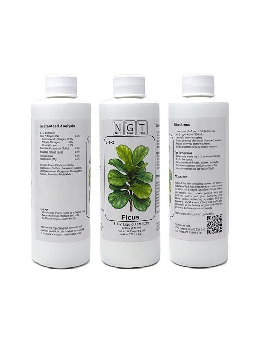 Fiddle Leaf Fig Tree Fertilizer & Plant Food by NitroGene Tech | 8 oz Liquid Indoor Plant Food | 3-1-2 NPK with Micronutrients for Healthy Growth in Ficus Lyrata Plants