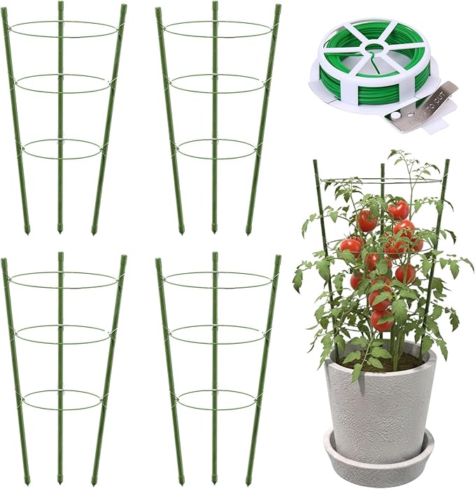 TOCCYARD 4 Pack Plant Support Tomato Cages for Garden, 18 Inches Small Tomato Cages and Supports with Adjustable Rings for Garden Pots, Plant Stakes Tomato Trellis Rings for Climbing Plants