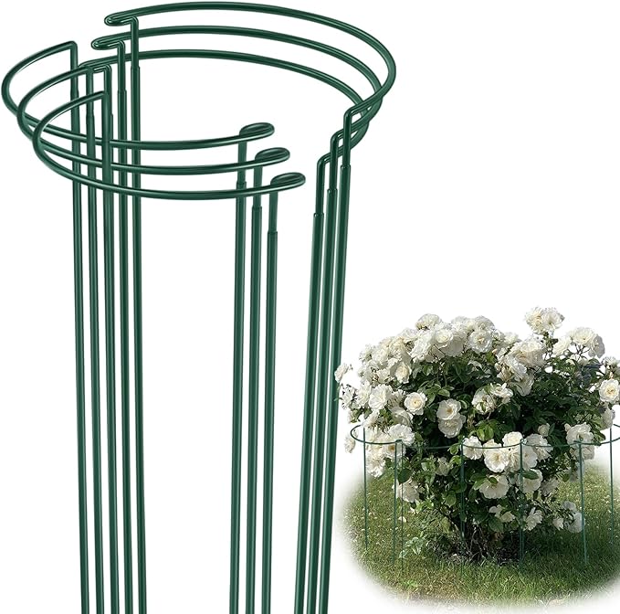 Tioncy 6 Pcs 60 H x 19.69 W Plant Support Stakes Cages for Garden, Metal Half Round Plants Tension Rods for Indoor Outdoor Large Tall Flower Vegetables Tomato Peony Rose Support