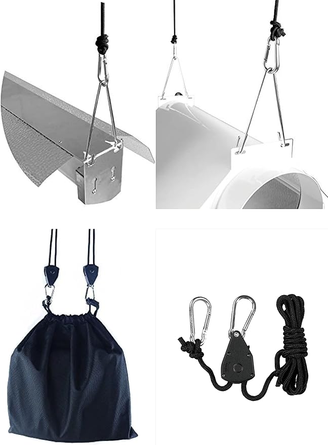 zazzy 6-Pairs 1/8 Inch Adjustable Rope Hanger for Grow Light, Grow Light Hanger Heavy Duty Ratchet Tie Down Strap with Reinforced Gear, Heavy Duty Rope Clip Hanger for Various Tie-Down Uses