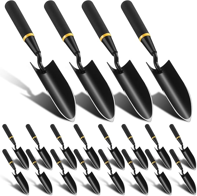 20 Pcs Garden Hand Trowel Heavy Duty Carbon Steel Garden Shovels Tools with Resin Rubberized Handle for Camping, Digging, Soil Planting, Transplanting, Lawn Yard Farm (Narrow Trowels)