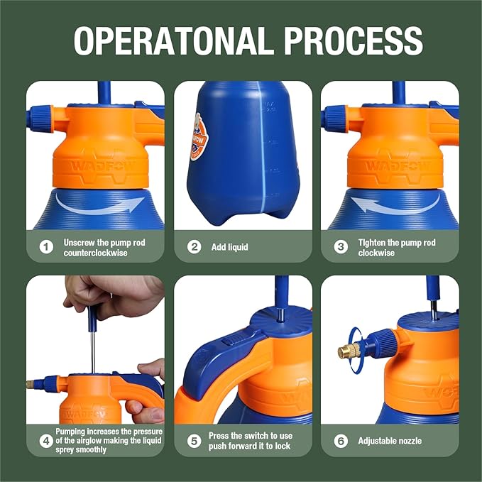 WADFOW 0.52 Gallon Garden Pump Sprayer, 68oz Lawn & Garden Pressure Water Spray Bottle with Adjustable Nozzle, Lock-on Feature, 2L