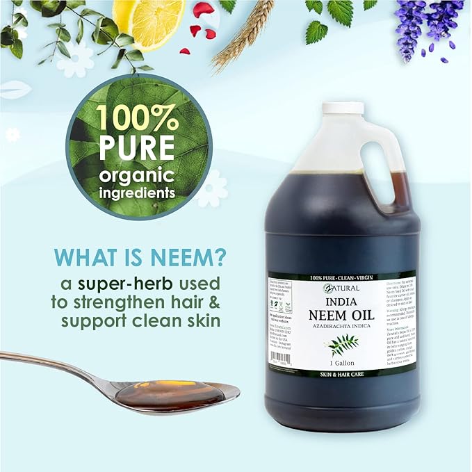 Zatural 100% Pure Neem Seed Oil | Cold Pressed, Undiluted Natural Oil for Skin Conditioning, Hair Moisture & Botanical Blending (128 Fl Oz)