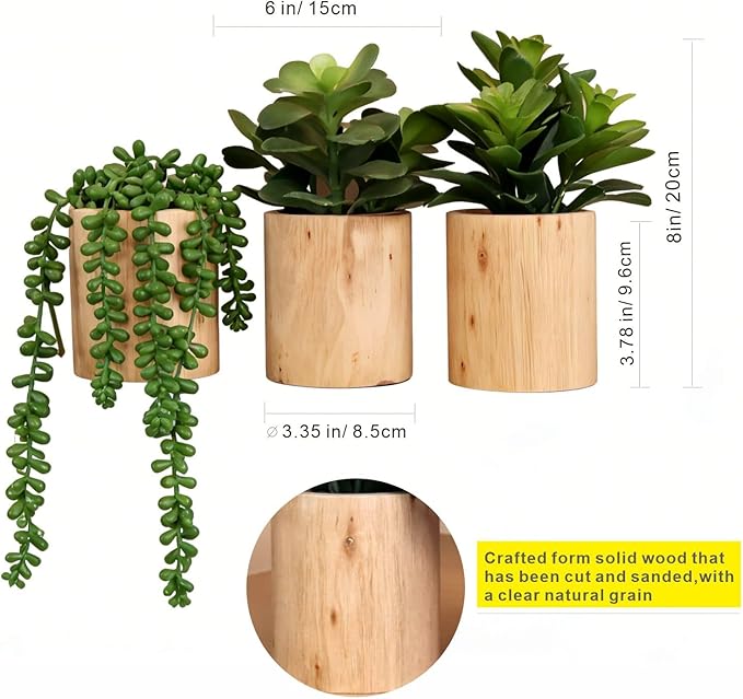 Artificial Succulents with Pots - Set of 3 Small Fake Plants for Aesthetic Room Decor - Realistic Mini Faux Greenery for Office Desk, Bookshelf, and Bathroom - Modern Home Accents