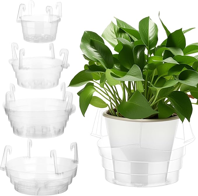 Baderke 12 Pcs Hanging Plant Water Catcher Tray Includes 4 Pcs Clear Plastic Plant Saucer Drip Pans for Indoor Outdoor Hanging Basket Flower Pot (6 8 10 12 Inch)