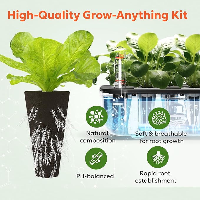 owltron 50 Pcs Hydroponic Seed Pods Kits, Grow Anything Kit Pod for Indoor Herb Garden with 12 Sponges, 2 A&B Nutrient Plant Food, 12 Baskets, 12 Stickers, 12 Germination Domes（Square)