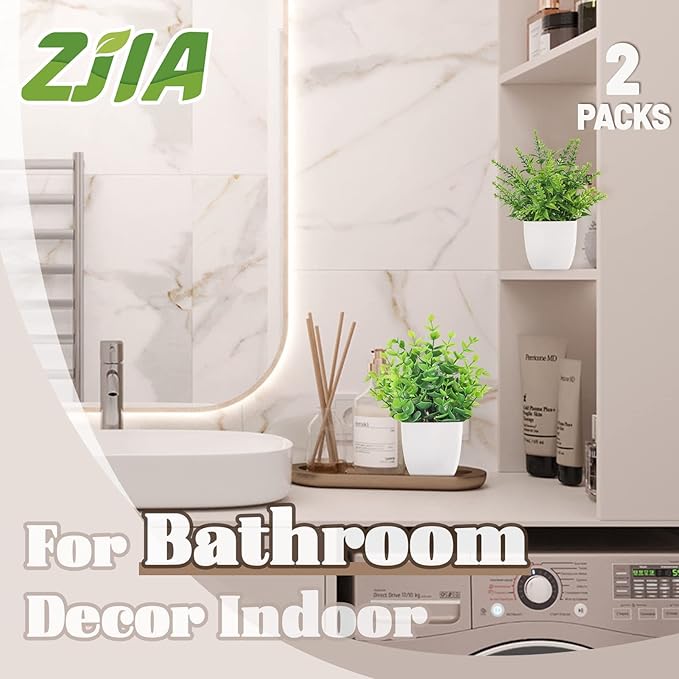 2 Pack Small Fake Plants Artificial Greenery Plants in Pots for Home Bedroom Bathroom Farmhouse Kitchen Decor Indoor