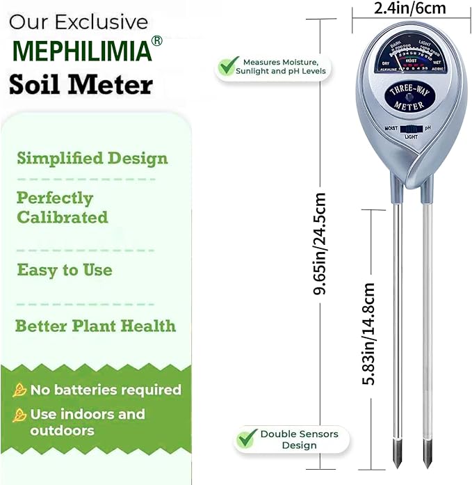 Soil Tester, Soil pH Meter, 3-in-1 Soil Moisture/Light/pH Tester, Plant Moisture Meter Light and PH Tester Gardening Tool Kits for Plant Care, Great for Garden, Lawn, Farm, Indoor & Outdoor Use