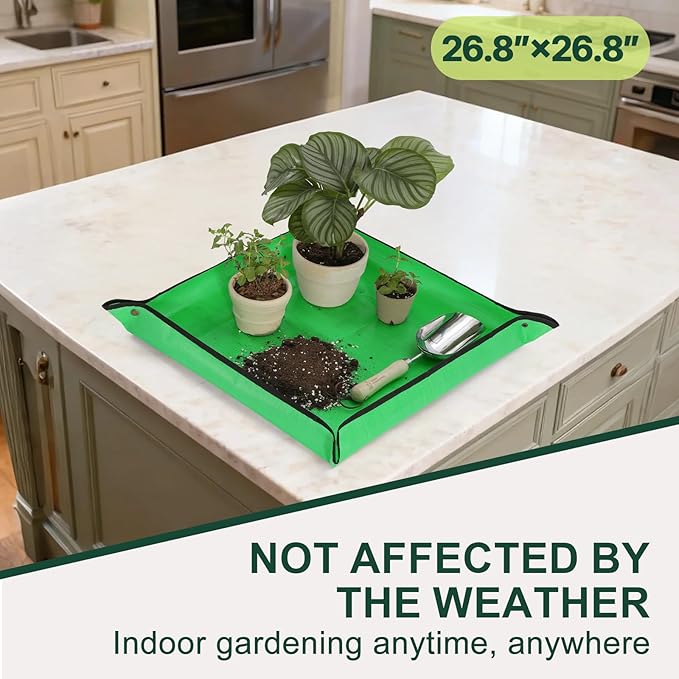26.8"x26.8" Super Thick Repotting Mat for Indoor Plants - Tear-Resistant, Foldable, Double-Sided Waterproof Potting Mat for Mess-Free Indoor Gardening