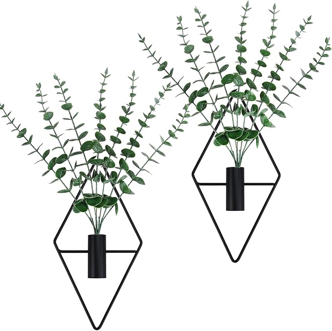 GREENTIME 2 Packs Hanging Planters with 15in Artificial Eucalyptus Plants for Indoor Outdoor Home Bathroom Living Room Wall Decor