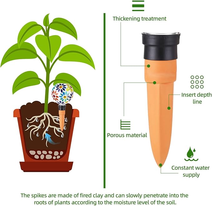 VOREEN Mosaic Plant Watering Globes 2 Pack 500ml with Terracotta Spikes, Handmade Self-Watering Stakes for Indoor/Outdoor, Gift for Garden Lover, Automatic Watering Devices (Multi Colored Flowers)