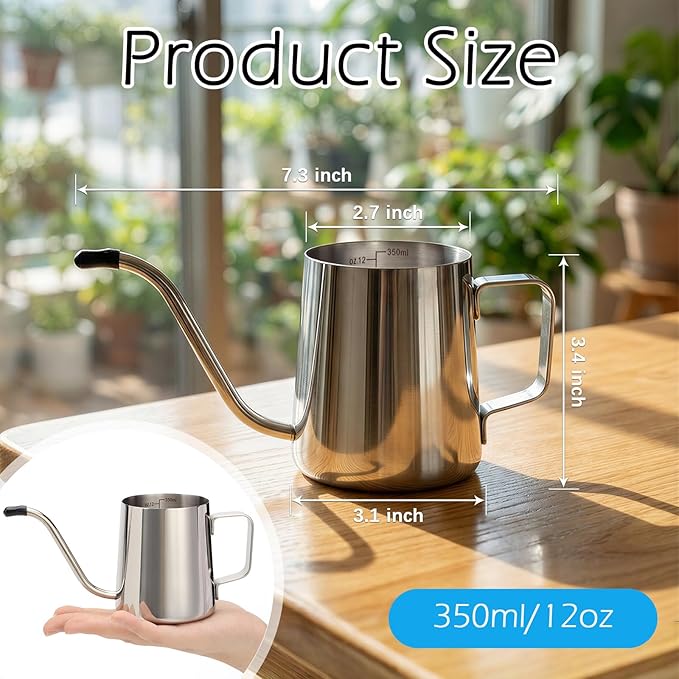 350ml Small Watering Can for Indoor Plants, 12oz Mini Plant Watering Pot with Long Spout and Handle, Silver Tiny Stainless Steel Watering-Can for Outdoor Indoor Plants Flower Garden