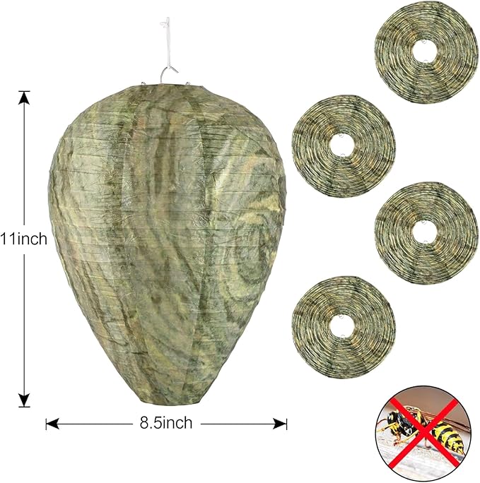 DECYOOL 4 Pack Paper Wasp Nest Decoy Hanging Wasp Nest Stay Away from Wasps Hornets Yellow Jackets