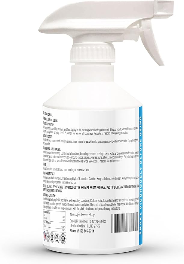 Colton’s Naturals Poultry Spray 32 oz – for Chickens – Helps with Mites, Lice, Fleas & Scaly Leg – Safe for Coops, Birds & Backyard Poultry