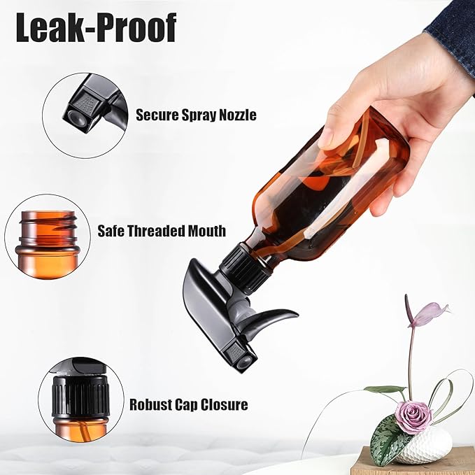 GearTrust Plastic Small Spray Bottle, Mister Squirt Bottle 2 Pack, 10.1 oz Amber Refillable Empty Water Spray Bottles with Adjustable Mist/Stream for Hair, Plant, Pet, Cleaning, Cooking