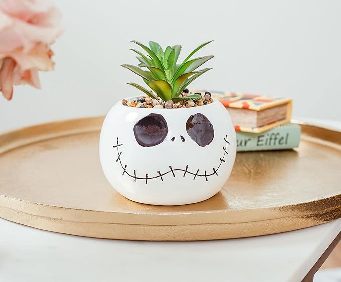 Silver Buffalo Disney Nightmare Before Christmas Jack Skellington Decorative Artificial Faux Greenery Plant in Ceramic