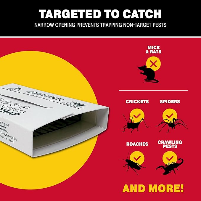 Catchmaster Crawling Pest & Insect Glue Traps 12-Count (3 Packs of 4), Insect Traps Indoor for Home, Pest Control Glue Boards, Adhesive Tray for Bugs, Spiders, Crickets, Roaches, & Ants