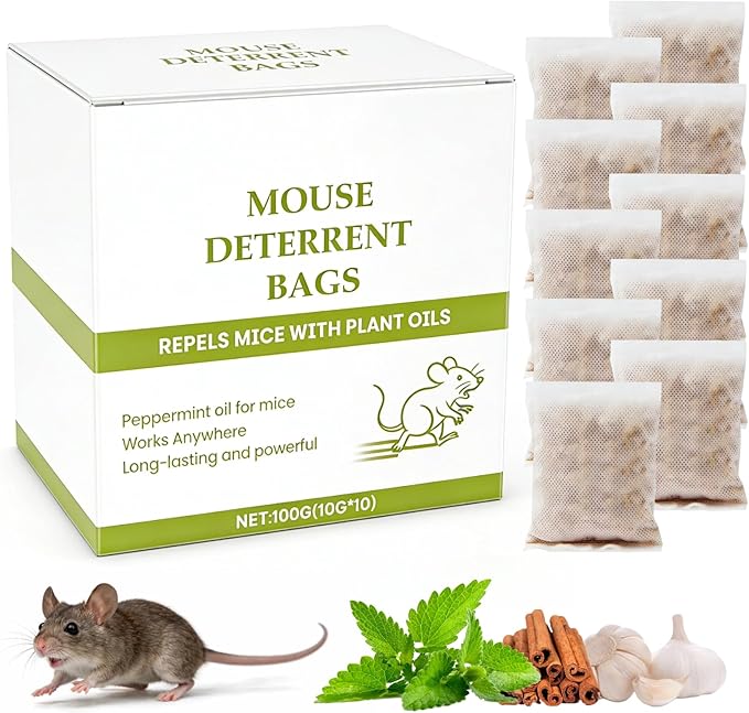 Pest Repellent Pouches, 10 Pack Peppermint Oil Mouse Repellent for Mice, Rats, Rodents, Spiders & Squirrels, Natural Indoor & Outdoor Pest Control, Family & Pet Safe (0.23, Pounds)