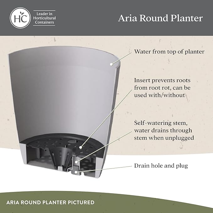 The HC Companies Aria Round Self-Watering Pot - Lightweight Plastic Planter for Herbs & More - Durable Plant Pots for Indoor Plants & Outdoor Plants (12" Warm Gray, Pack of 2)