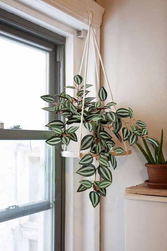 GnFlus Fake Hanging Plants, 20 Inch Artificial Ivy Plant in Ceramic Pot Faux Vine Potted for Home Bedroom Office Table Shef Indoor Outdoor Decor Desk (Green/Red)