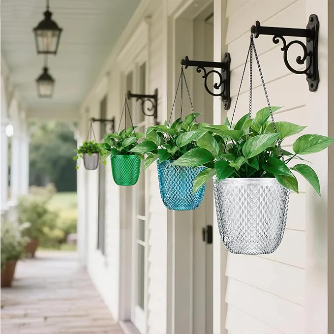 QCQHDU Self Watering Hanging Pots, 2 Pack 7.2 Inch Hanging Planters for Plants Indoor, Flower Pots with Drainage Holes and 3 Hooks Chains for Garden Home (Clear)