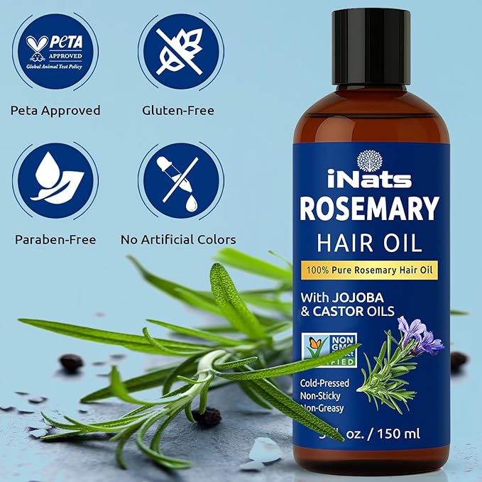 100% Pure Rosemary Oil for Hair Growth (5 fl oz) - Cold Pressed & Natural Infused w/Biotin, Jojoba & Castor Oils - Hair Oil Repairs Dry Damaged Hair, Strengthening, Healthier, Nourishing Hair