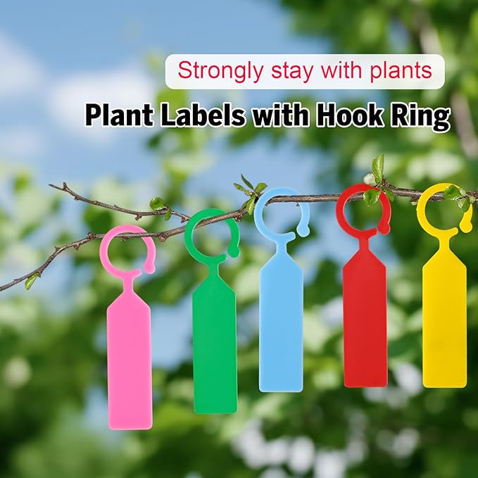 LOKIPA 100PCS Plant Labels, Plastic Plant Tree Tags Waterproof Plant Markers & Labels for Outdoors Plants Greenhouse Accessories (Mixed Color Labels with 1PCS Permanent Marker Pen)