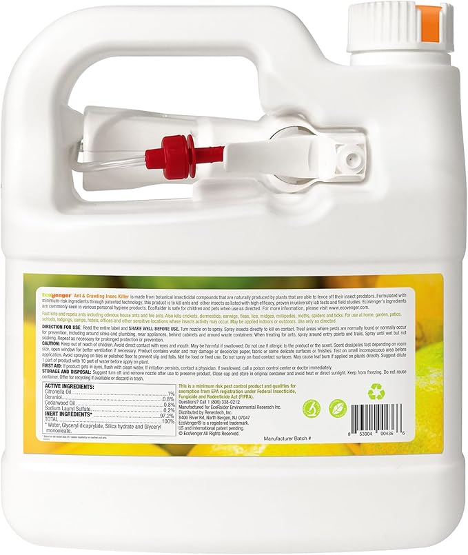 EcoVenger® Ant and Insect Killer 64 oz | Citrus Scent | Fast Kills House Ants Fire Ants | Residual Deterrence | Treats Nest | Plant-Based Child and Pet Safe